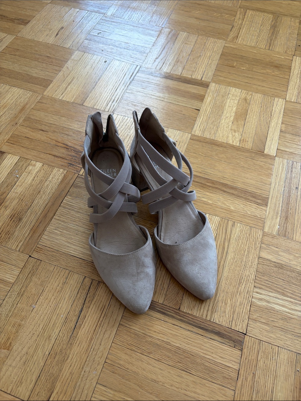 Eileen Fisher Juku Suede Tan Block Heel Pumps size 6.5